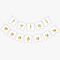iyiki Doğdun Yazı Beyaz-Gold